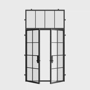 Luxury double flat architectural steel door with transom glazing