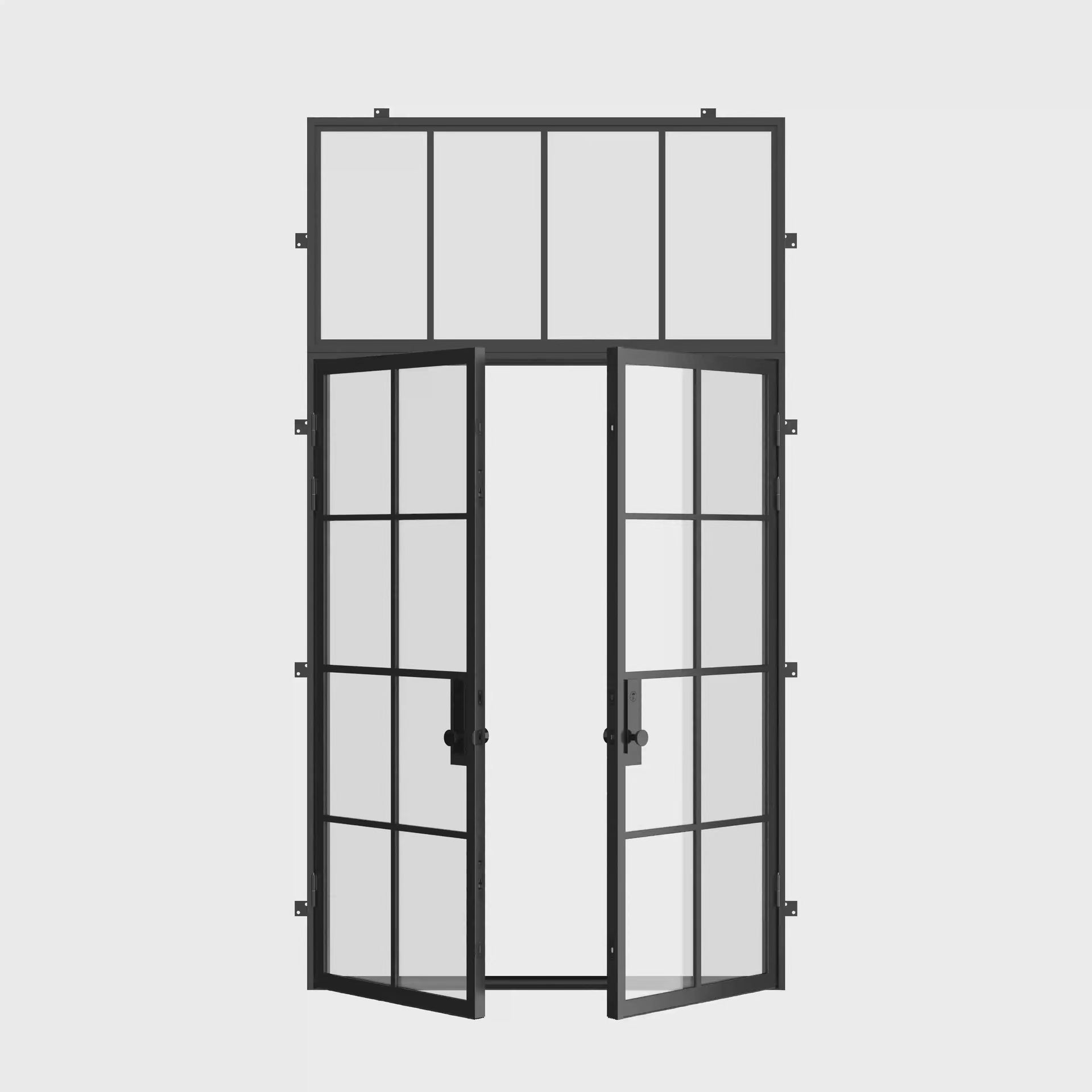 Luxury double flat architectural steel door with transom glazing