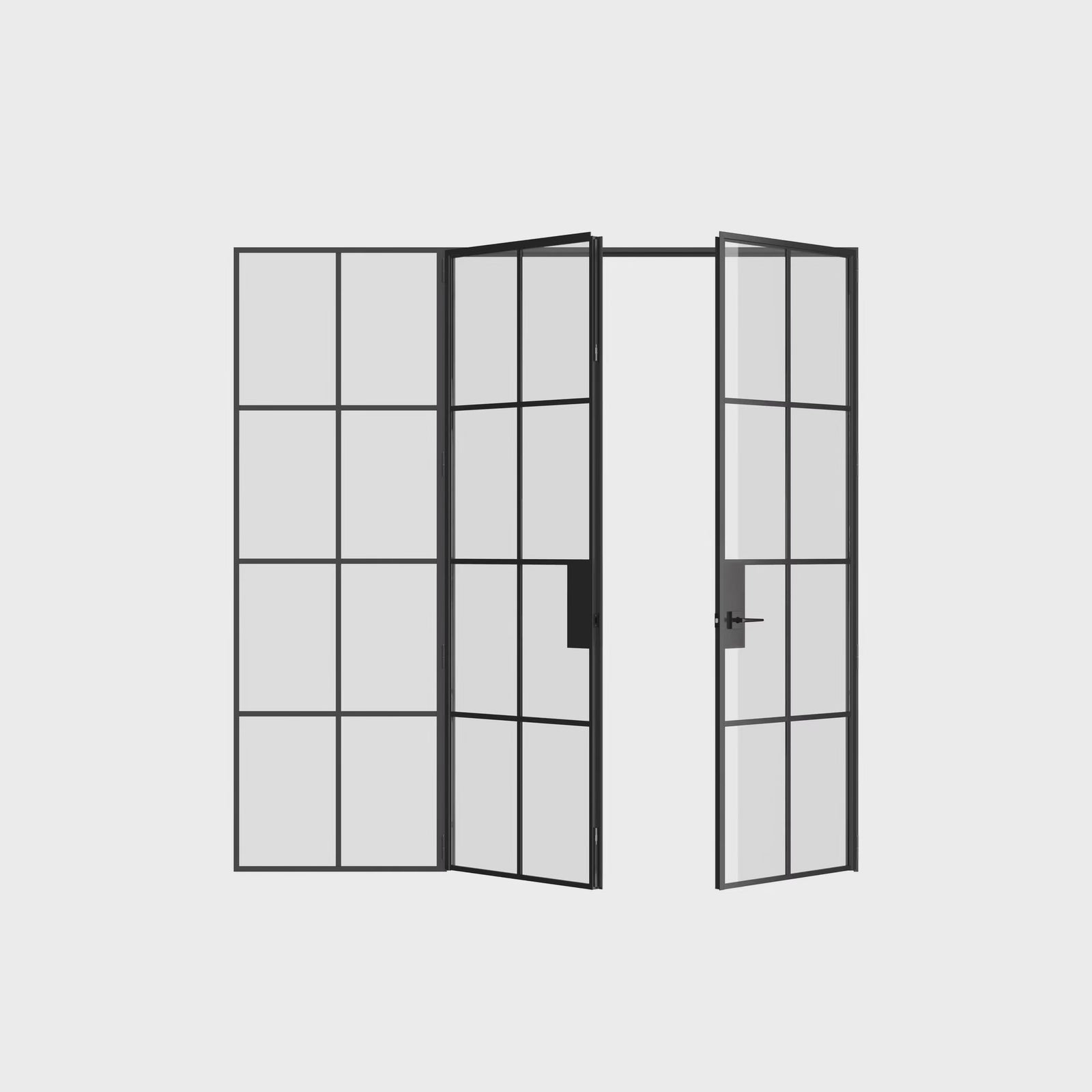 Air 5 double flat interior doors with left sidelight black steel grid and glass panes