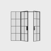 Air 5 double flat interior doors with left sidelight black steel grid and glass panes