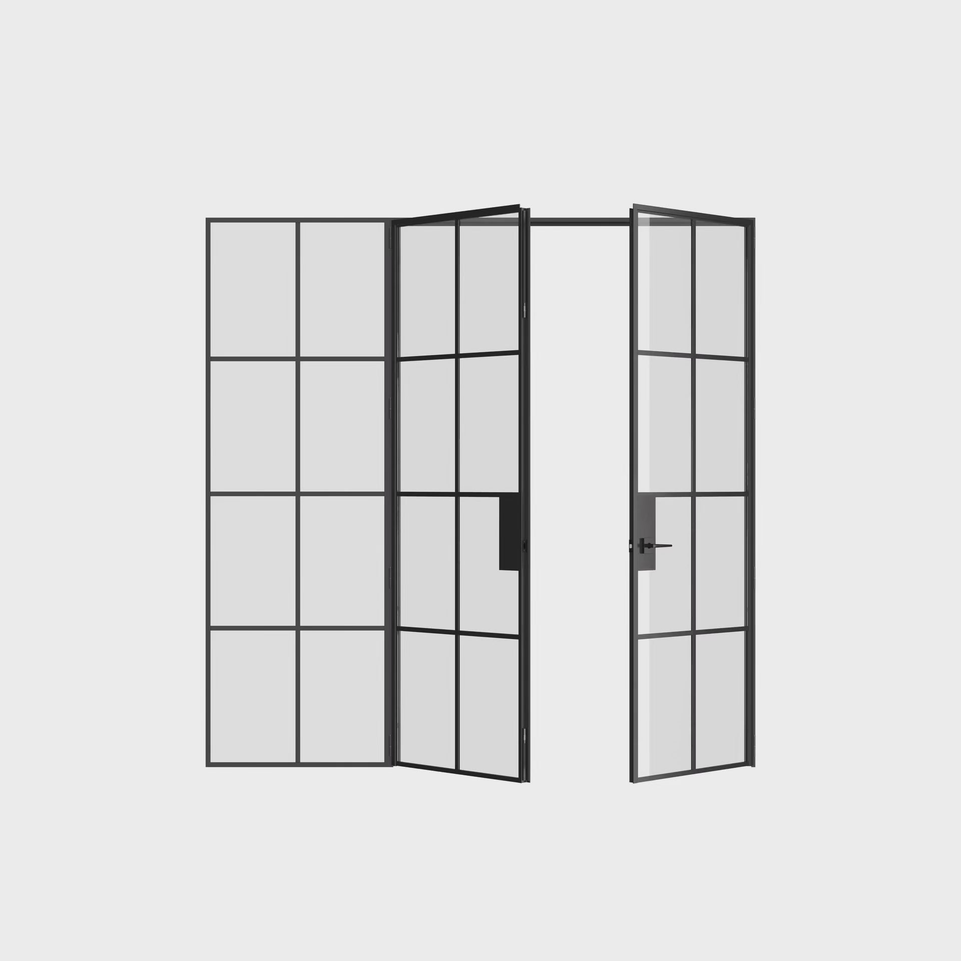 Air 5 double flat interior doors with left sidelight black steel grid and glass panes