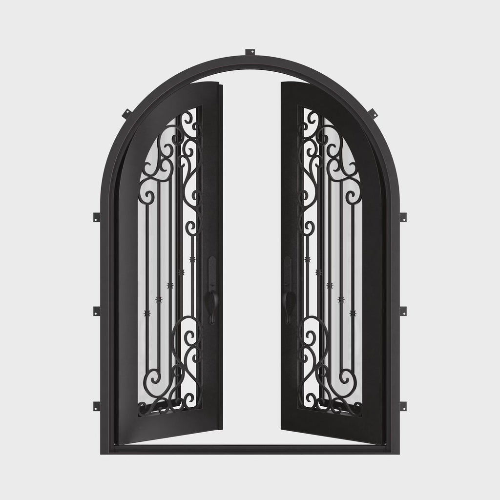 Paris full arch top iron entry door thermally broken.
