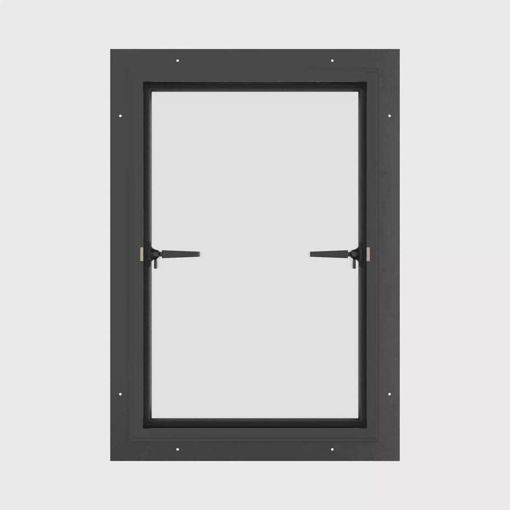 Thermally broken push-out steel window, cold-rolled galvanized steel, black, Low-E glass