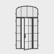 Air 5 single flat narrow profile steel entry with sidelights and mini arch glass