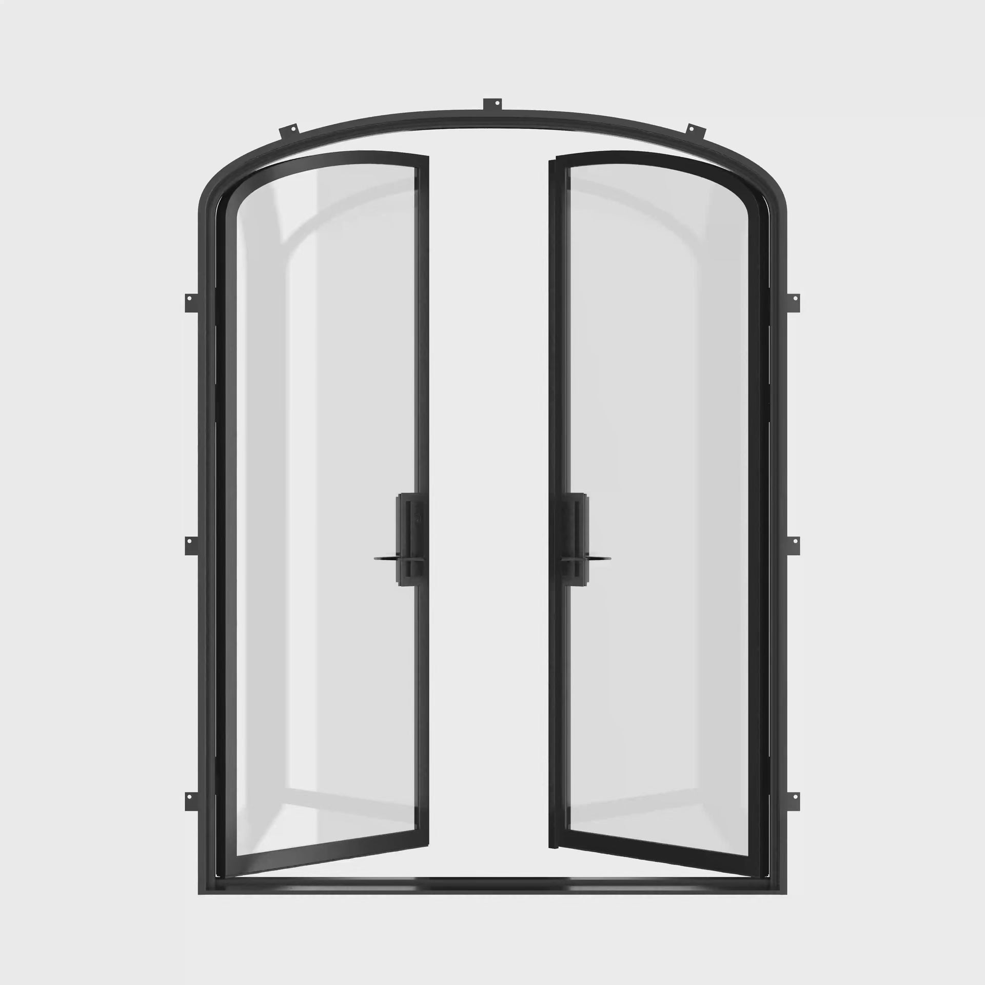 Double mini arch steel door system with certified glazing.