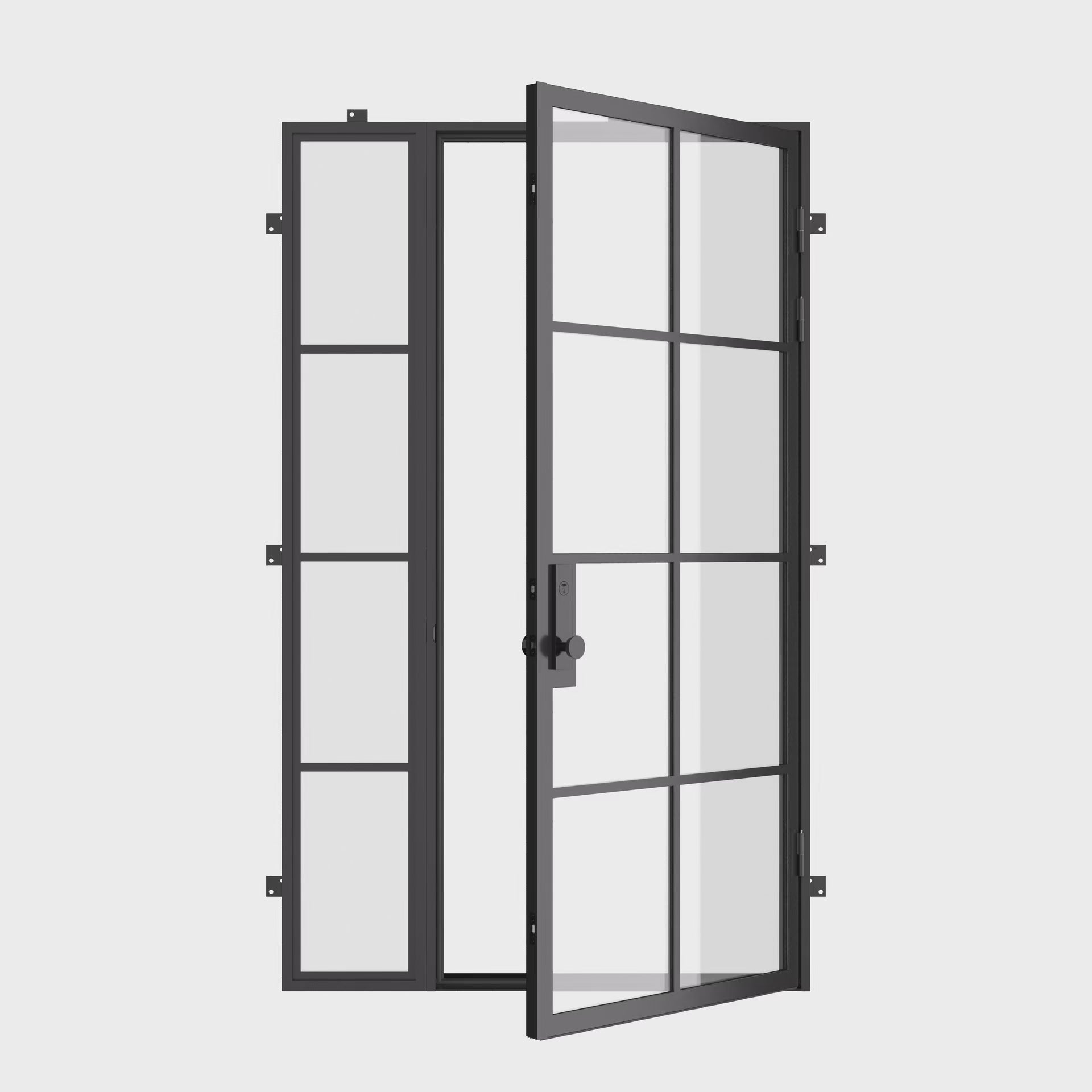 Air 5 single flat steel front door with left side window, tempered glass