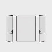 Minimalist interior steel double doors with fixed glass panel center, Air Grand OTTOSTUMM steel frame system