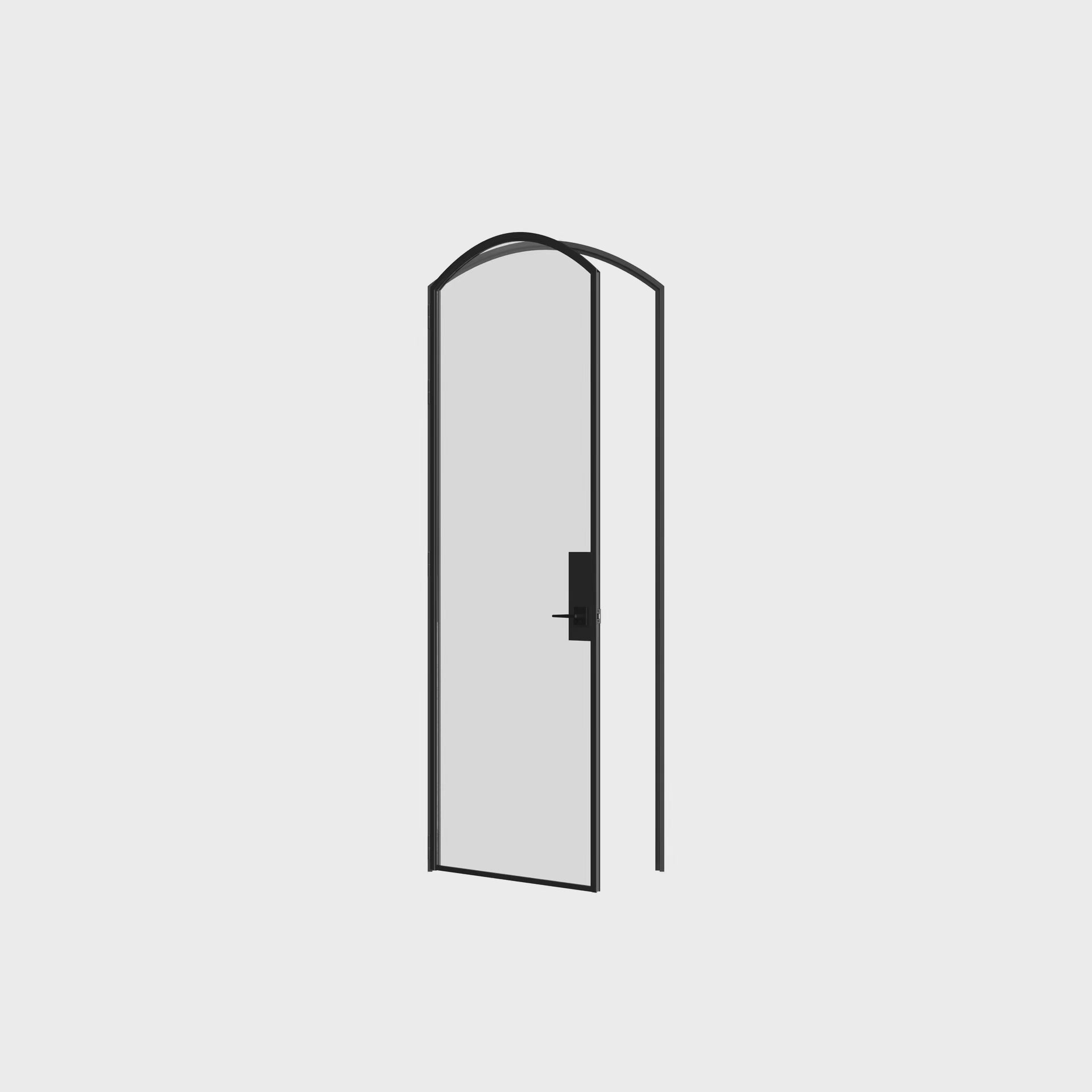 Narrow sightline single arch steel door with tempered glass