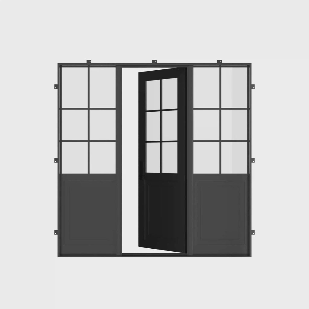 Air Getty single flat luxury steel entry door with side windows and elegant steel frame