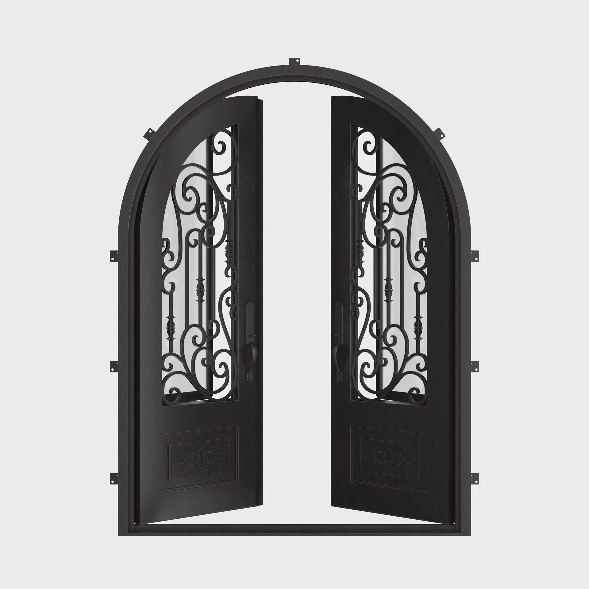Golden Gate double round top hinged door with dual-pane energy efficient glass.