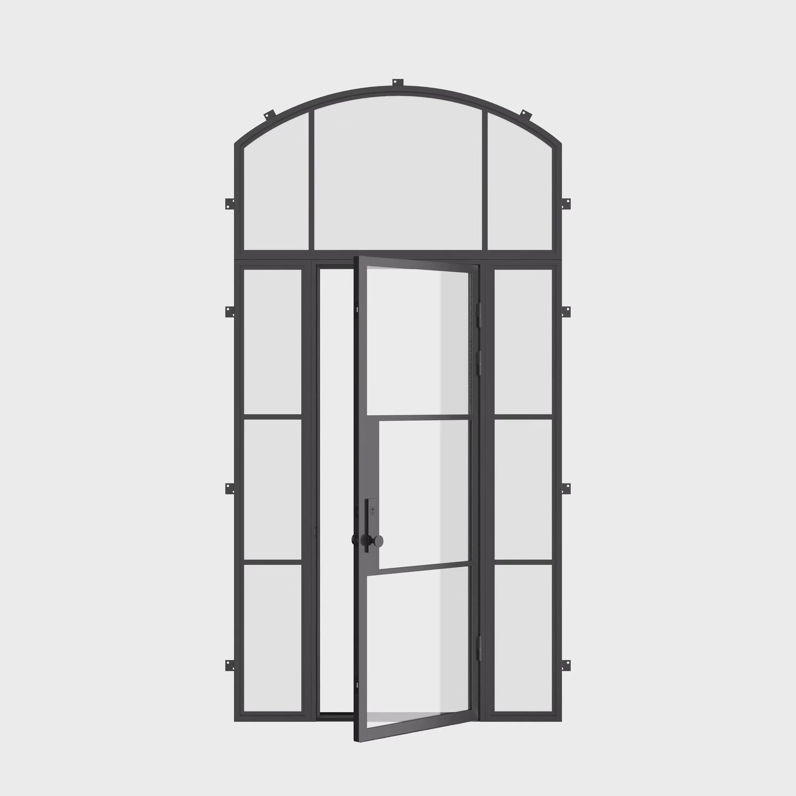 Single flat Air 4 door with side glass panels and curved transom
