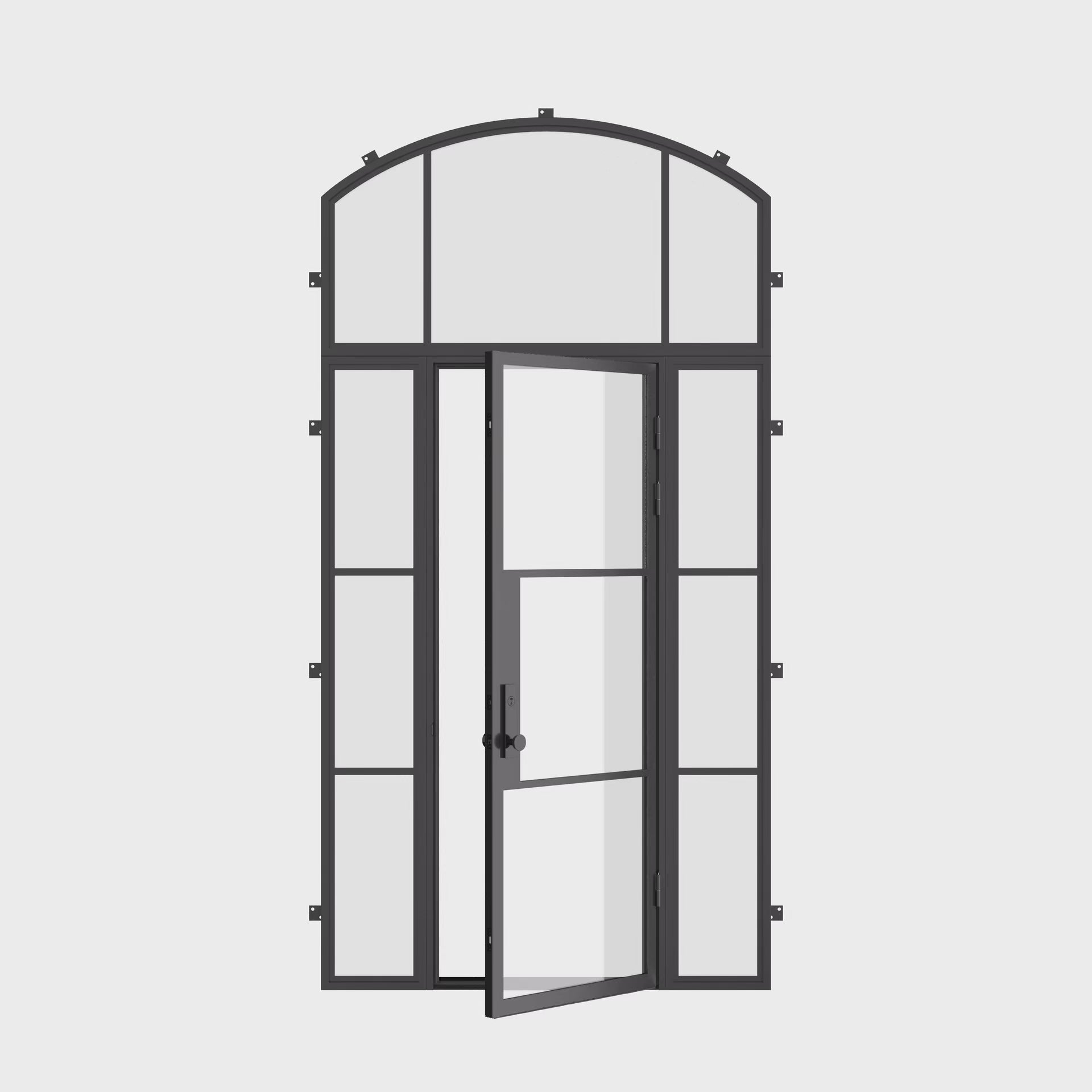 Single flat Air 4 door with side glass panels and curved transom