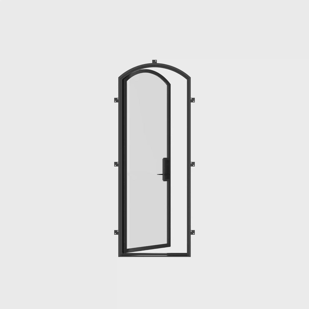 Energy-efficient arched steel entry door with thermal break core