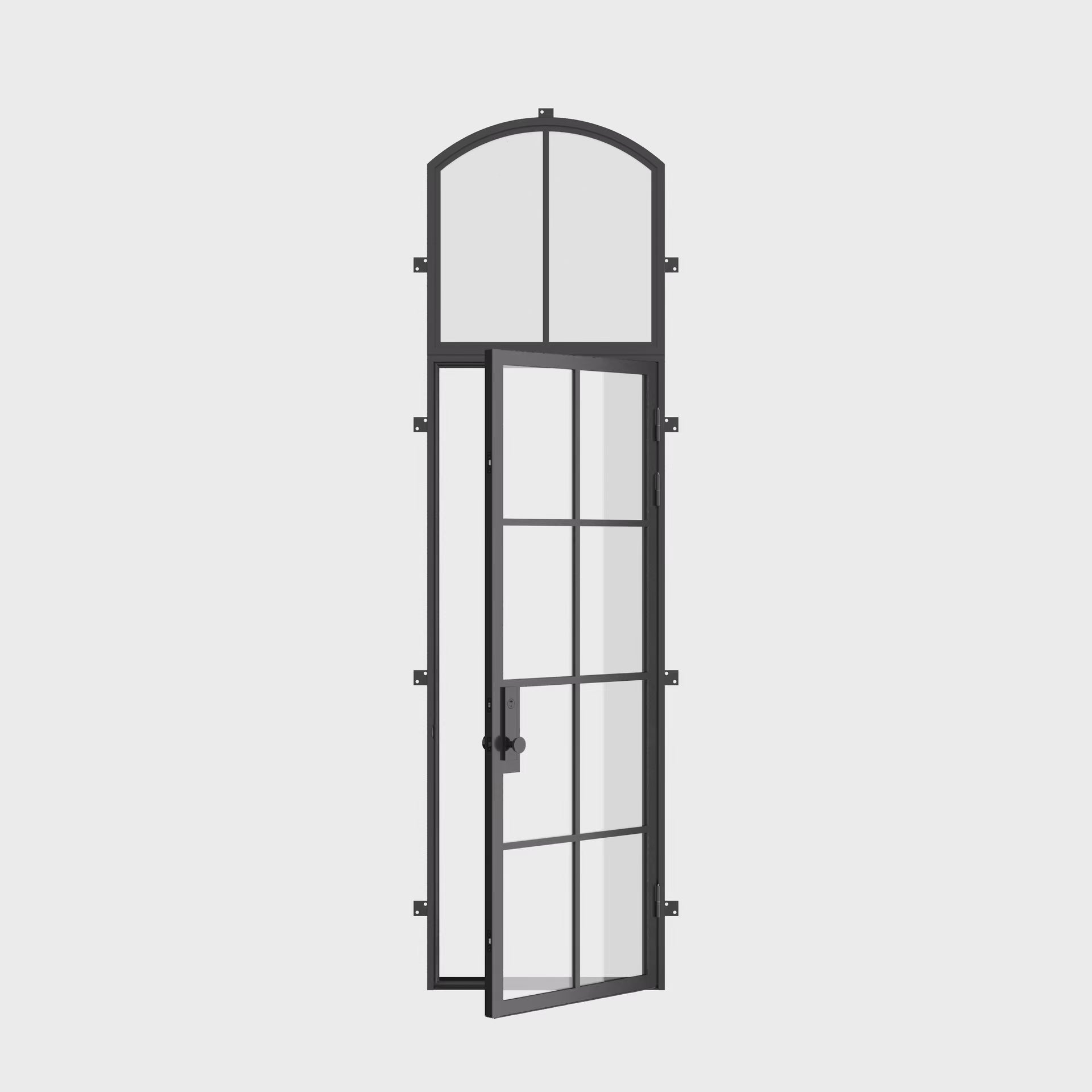 architectural single door with curved top glass and thermal break