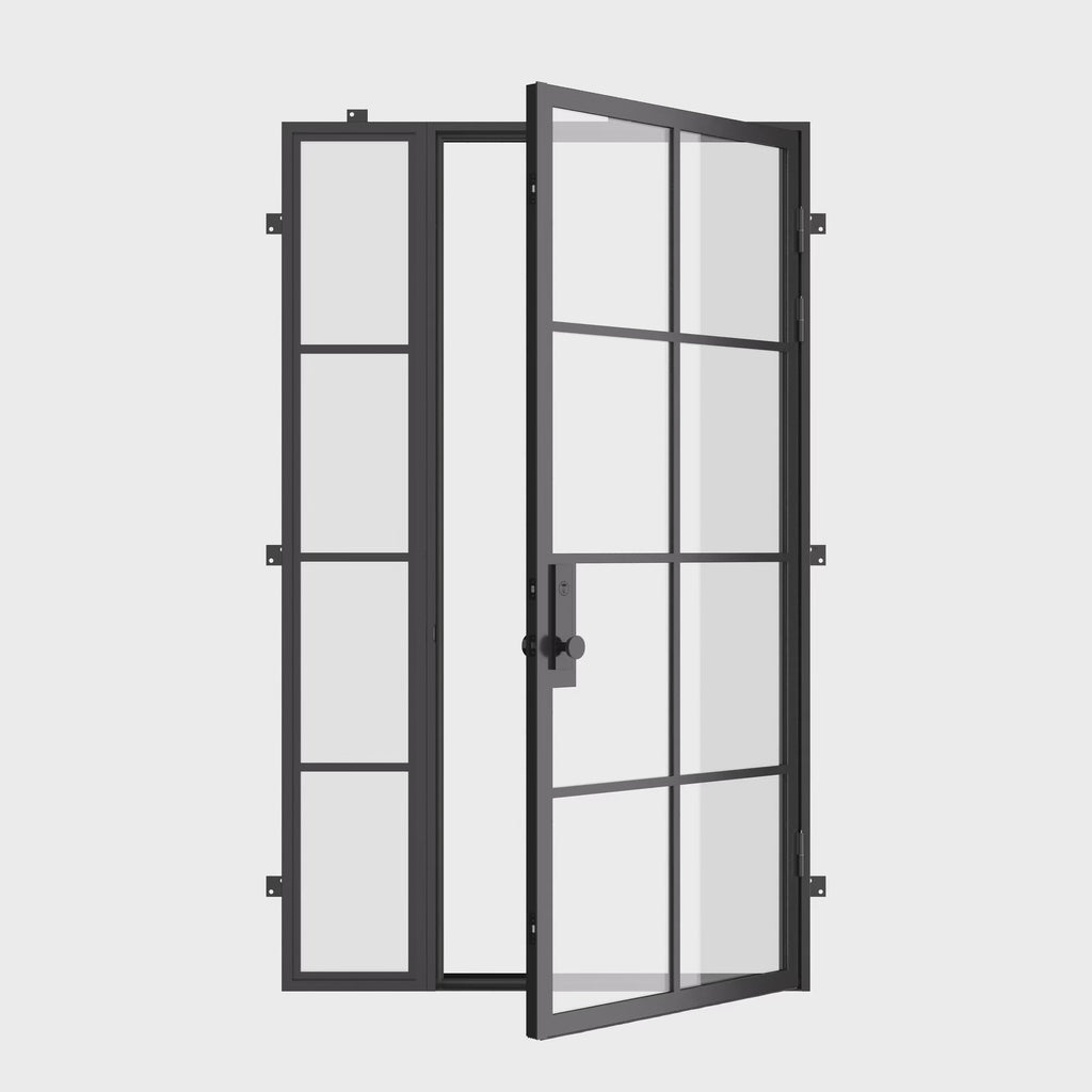 sleek single entry door with left sidelight and thermally broken steel