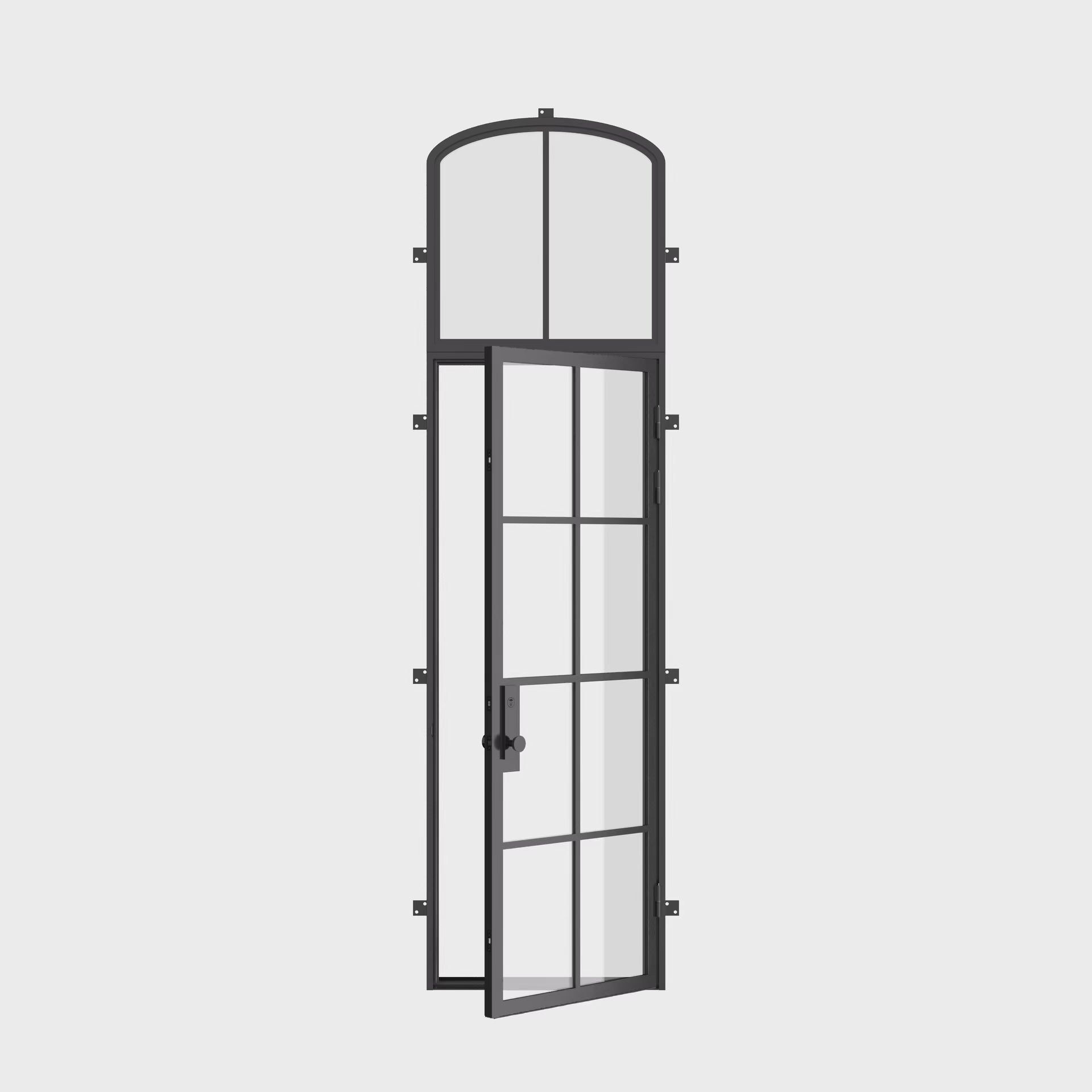 Single flat prehung steel door with mini arch top light, NFRC certified architectural steel