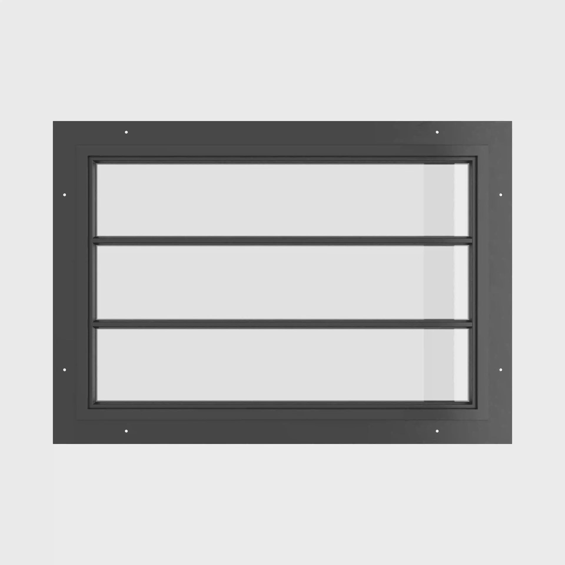 fixed landscape steel window with dual horizontal muntins