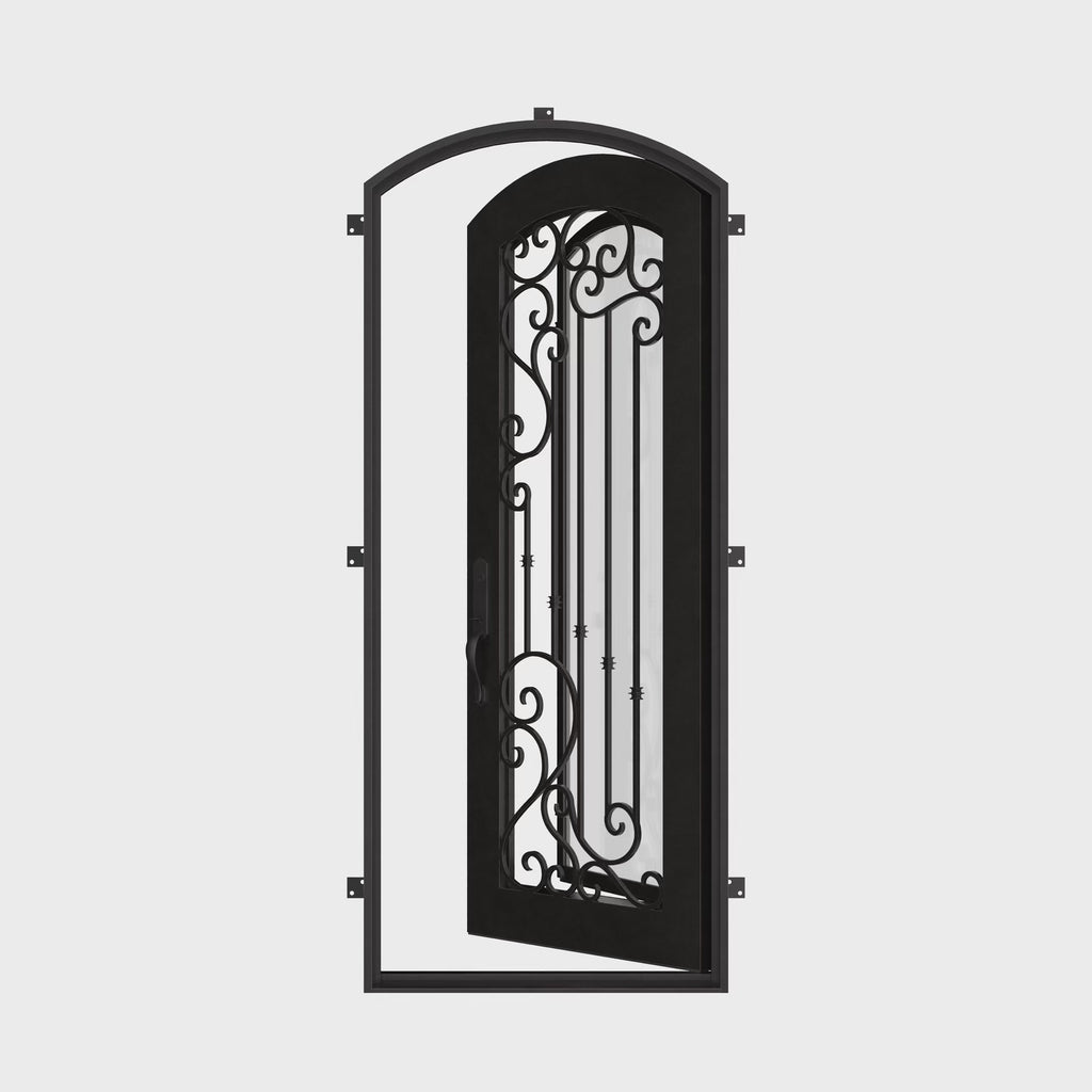 Paris soft arch top single swing door with thermal barrier for cold climates.