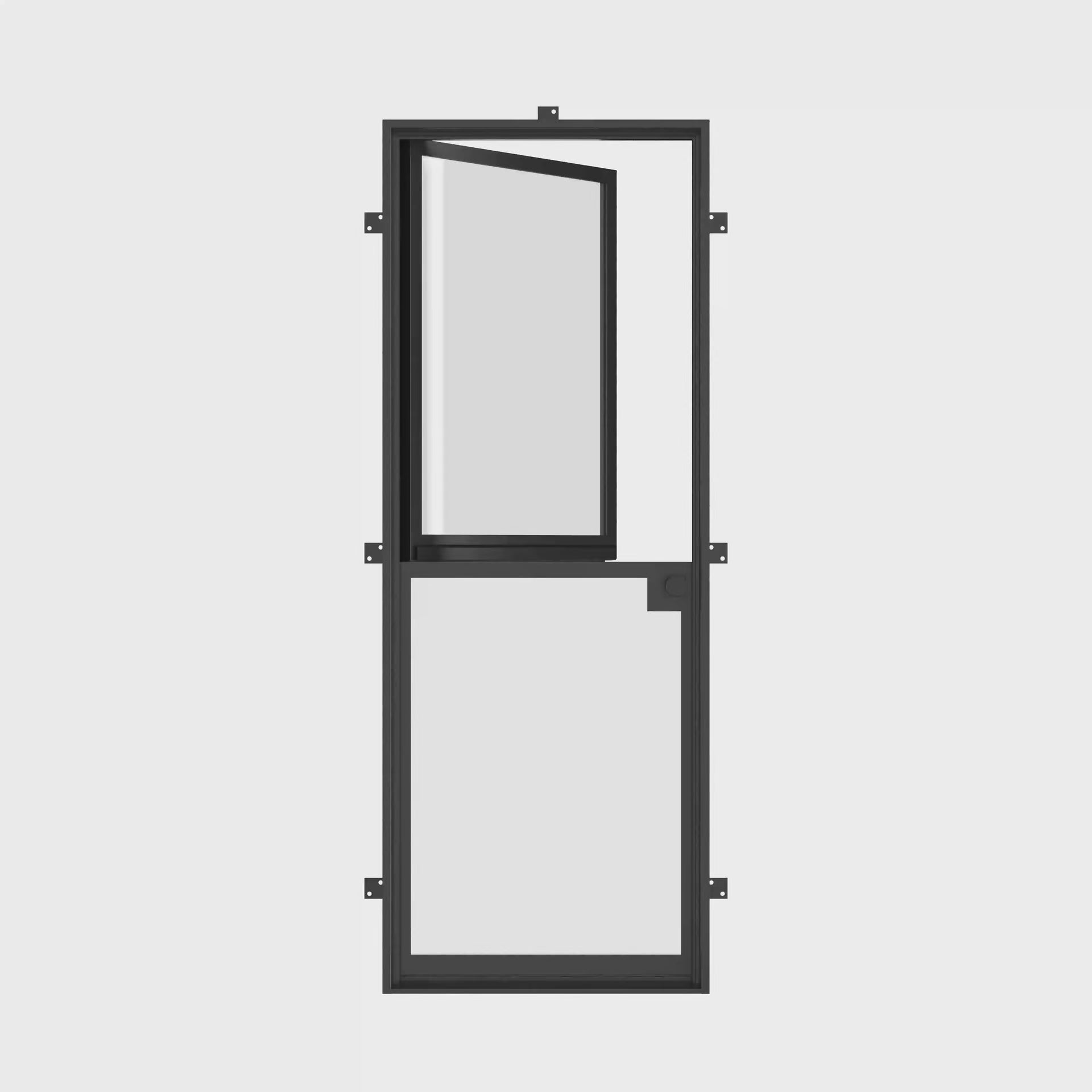 Dutch flat steel door system with insulated glazing.