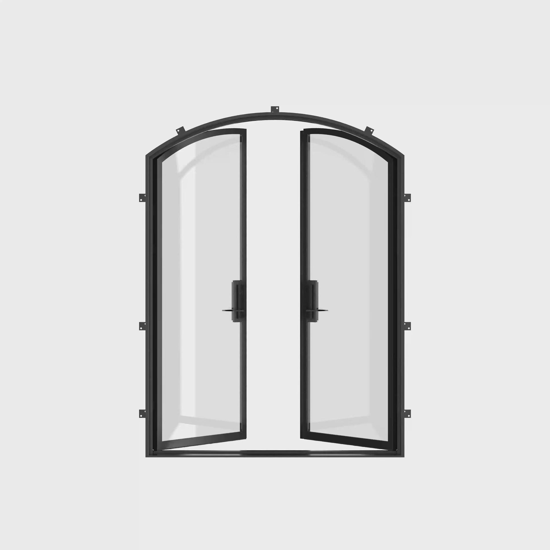Pre-hung double arch steel door system.