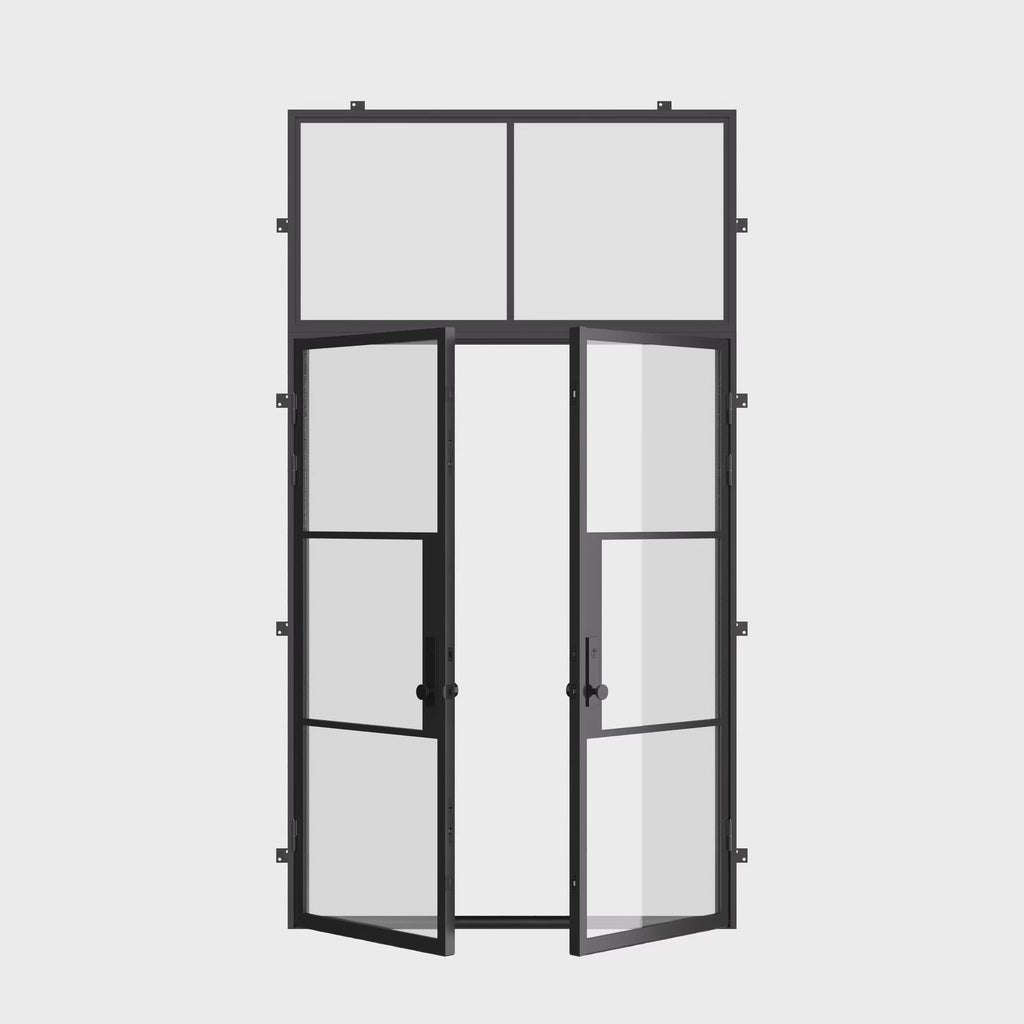 energy efficient double flat steel exterior door with glass transom