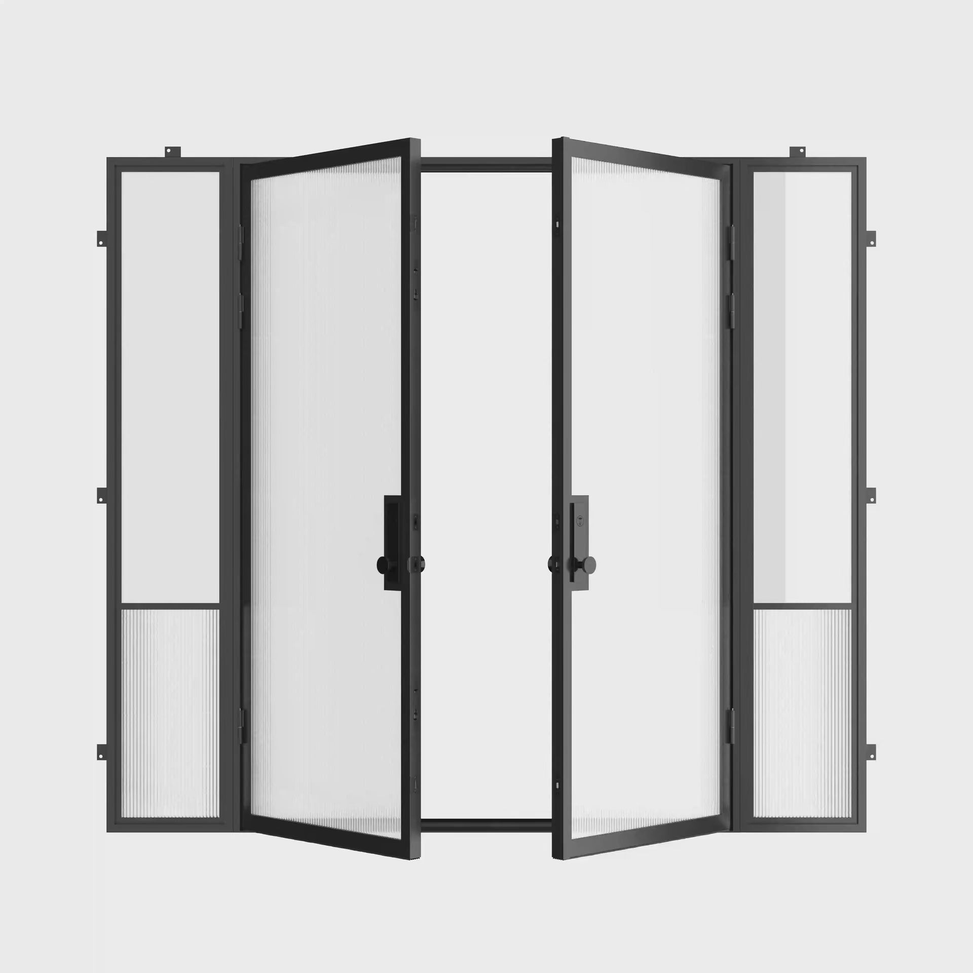 Air Grand modern double entry door with side windows built from cold-rolled galvanized steel and insulated Low-E glazing