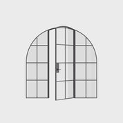 Interior single full arch black steel door with side windows