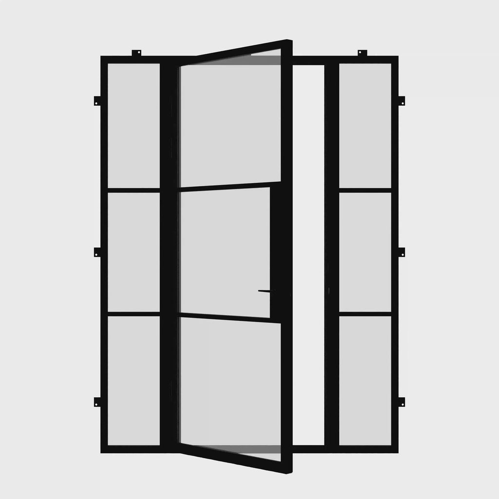 Air 4 single flat steel door with side windows and tempered glass