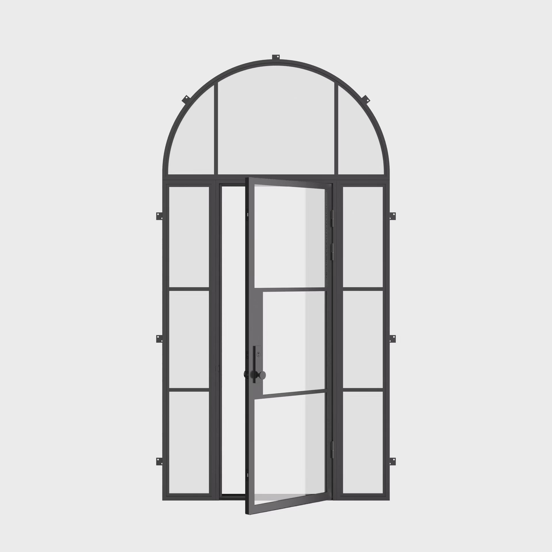 Air 4 single flat luxury steel door with side windows and arch top, painted finish