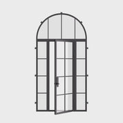 Air 5 single flat exterior steel door with side windows and full arch glass