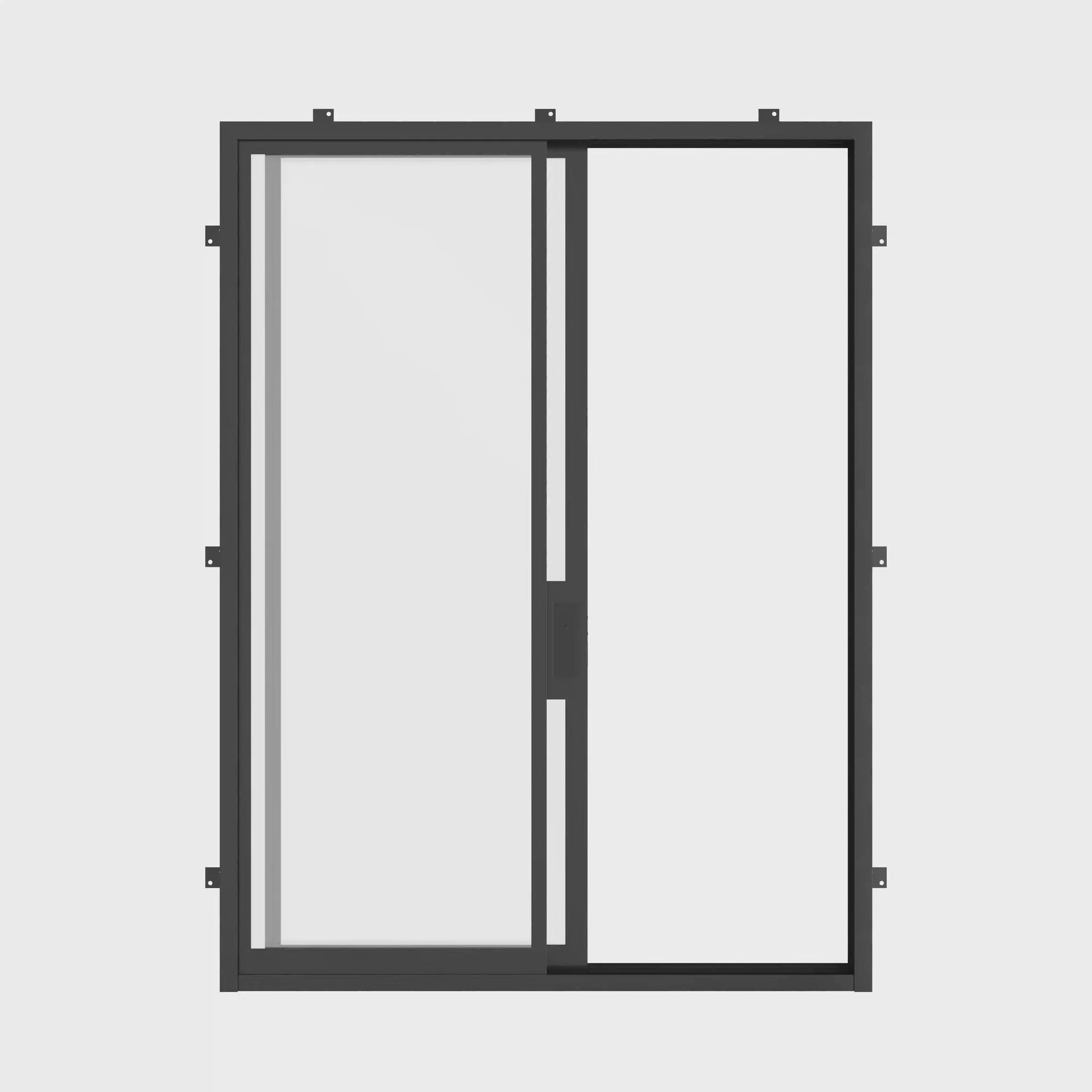Contemporary steel sliding door for large openings.