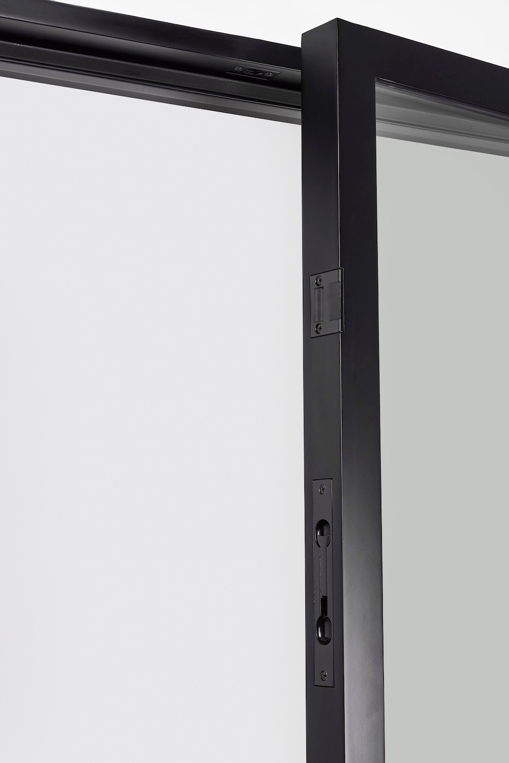 slim and minimal design with full glass and black metal grids