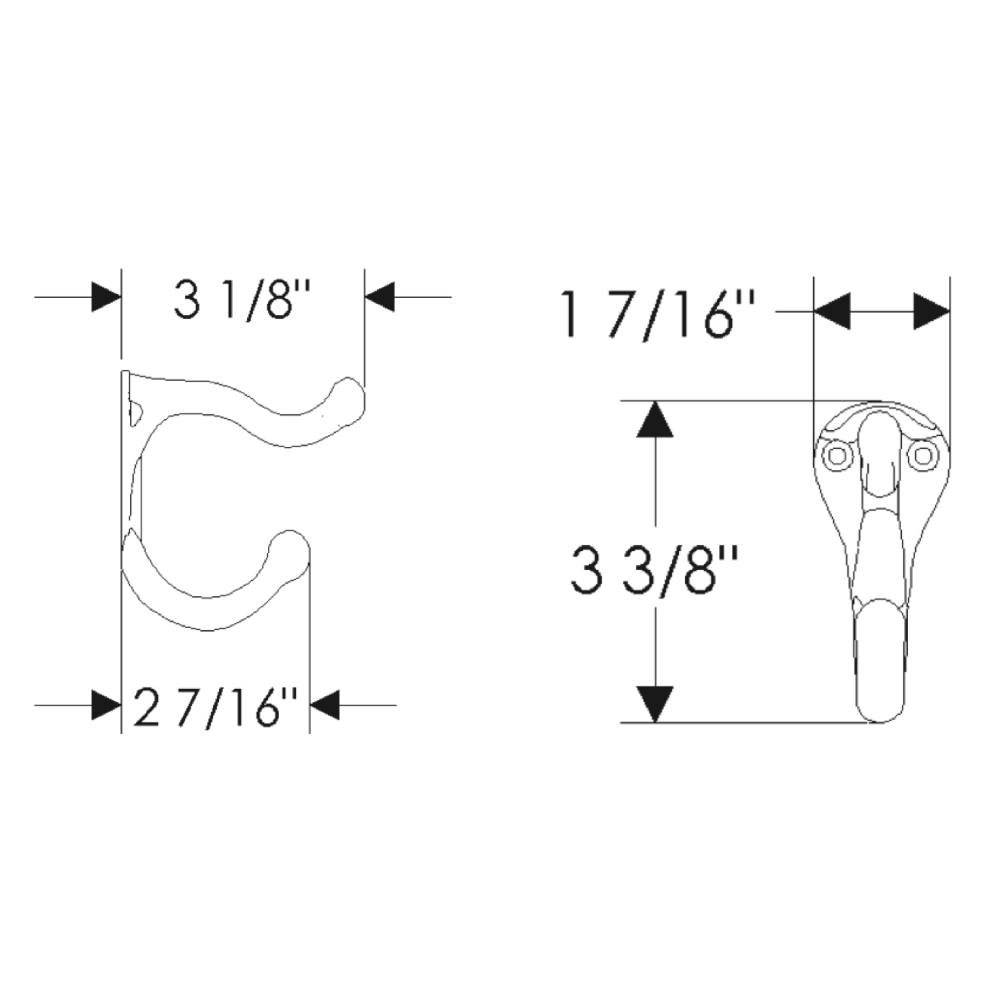 rocky mountain 2 prong coat hook measurements
