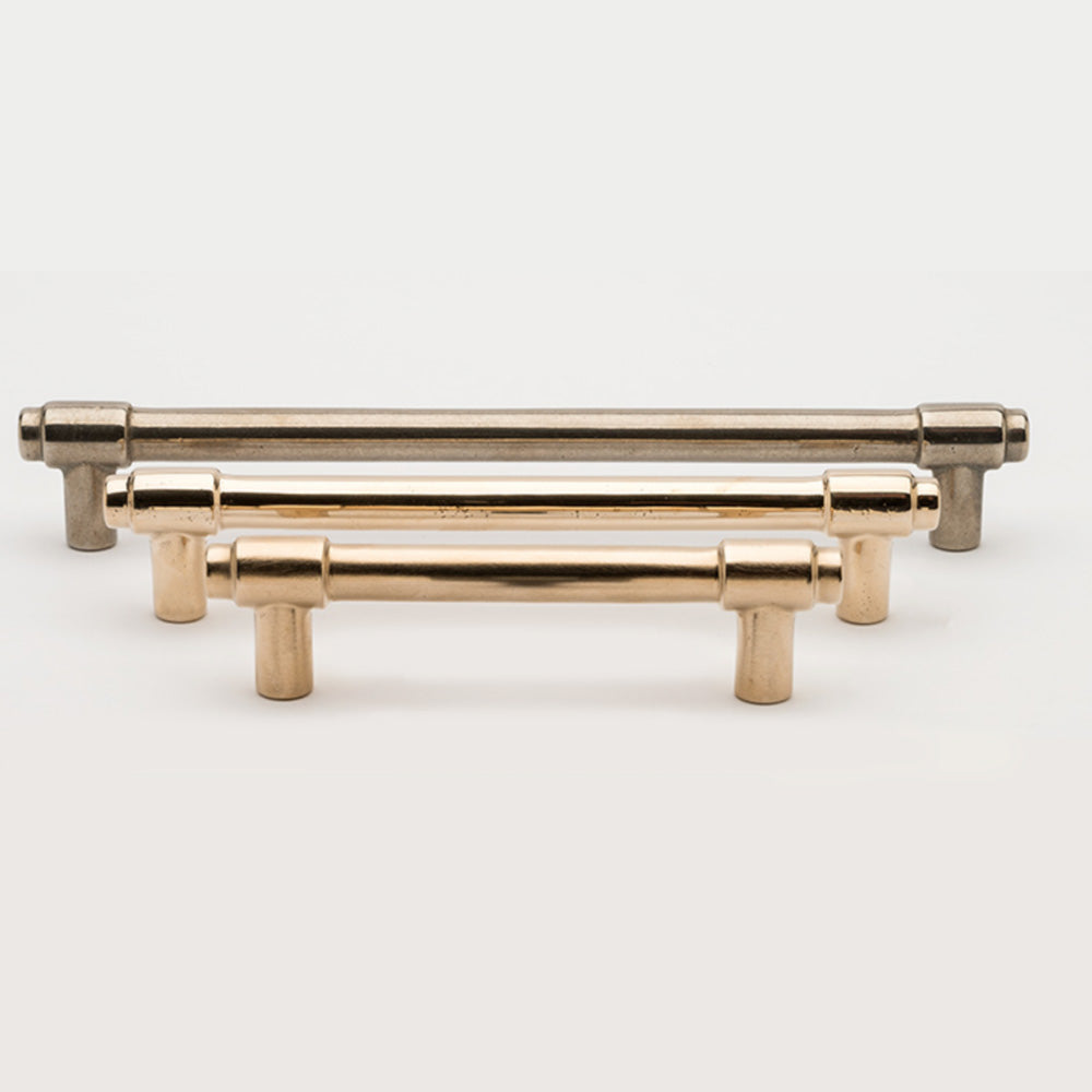 rocky mountain hardware barre cabinet pull, shown in 4 inch, 6 inch, and 8 inch sizees