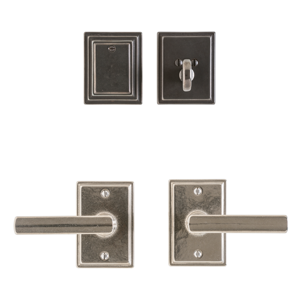 small stepped entry hardware set for double steel front doors