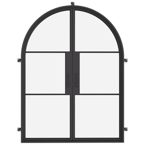 Black patio doors in full arch steel design with divided lites