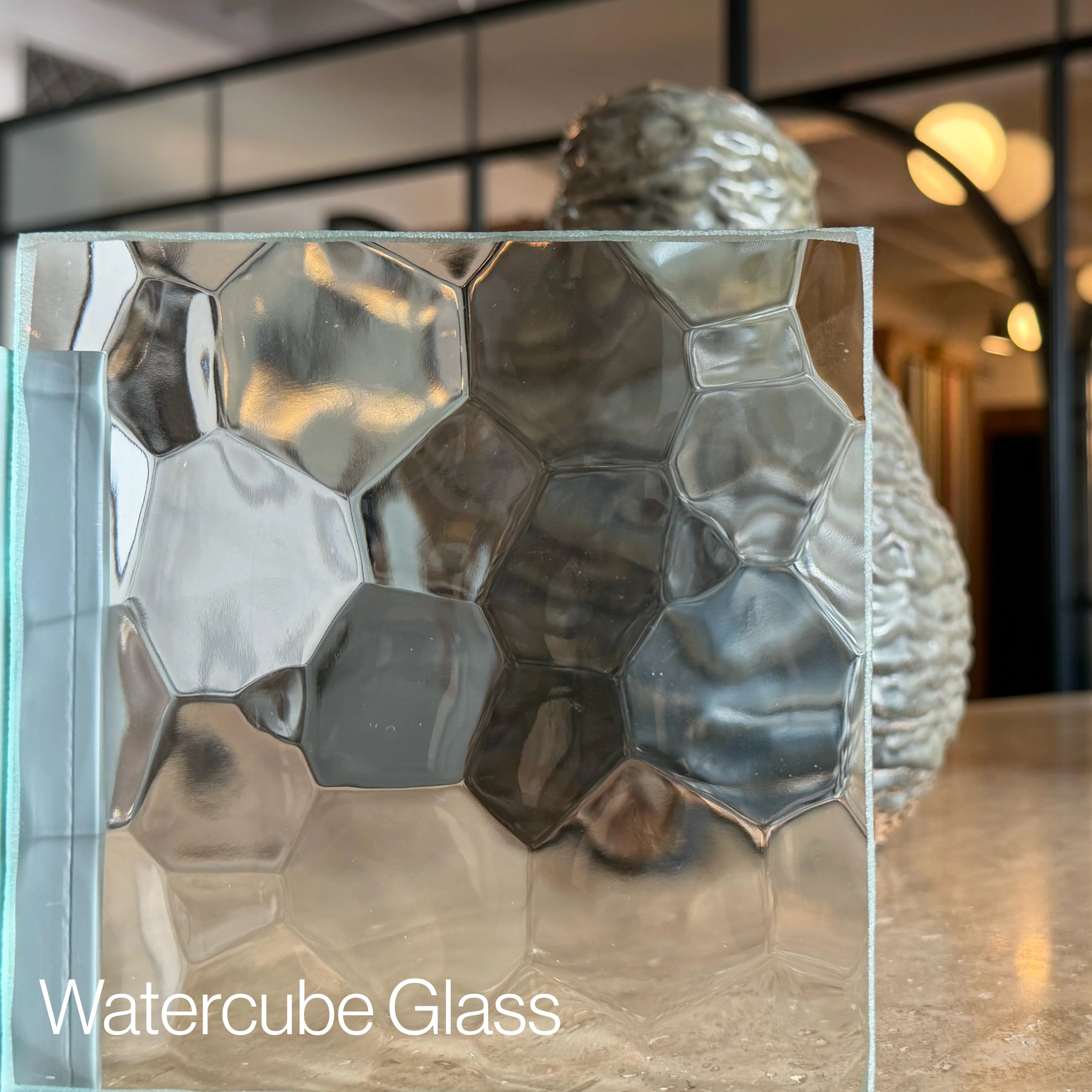 Textured watercube glass sample for architectural steel doors and windows