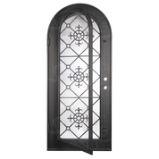 San Francisco single full arch door with thermal break and decorative metalwork in matte black.