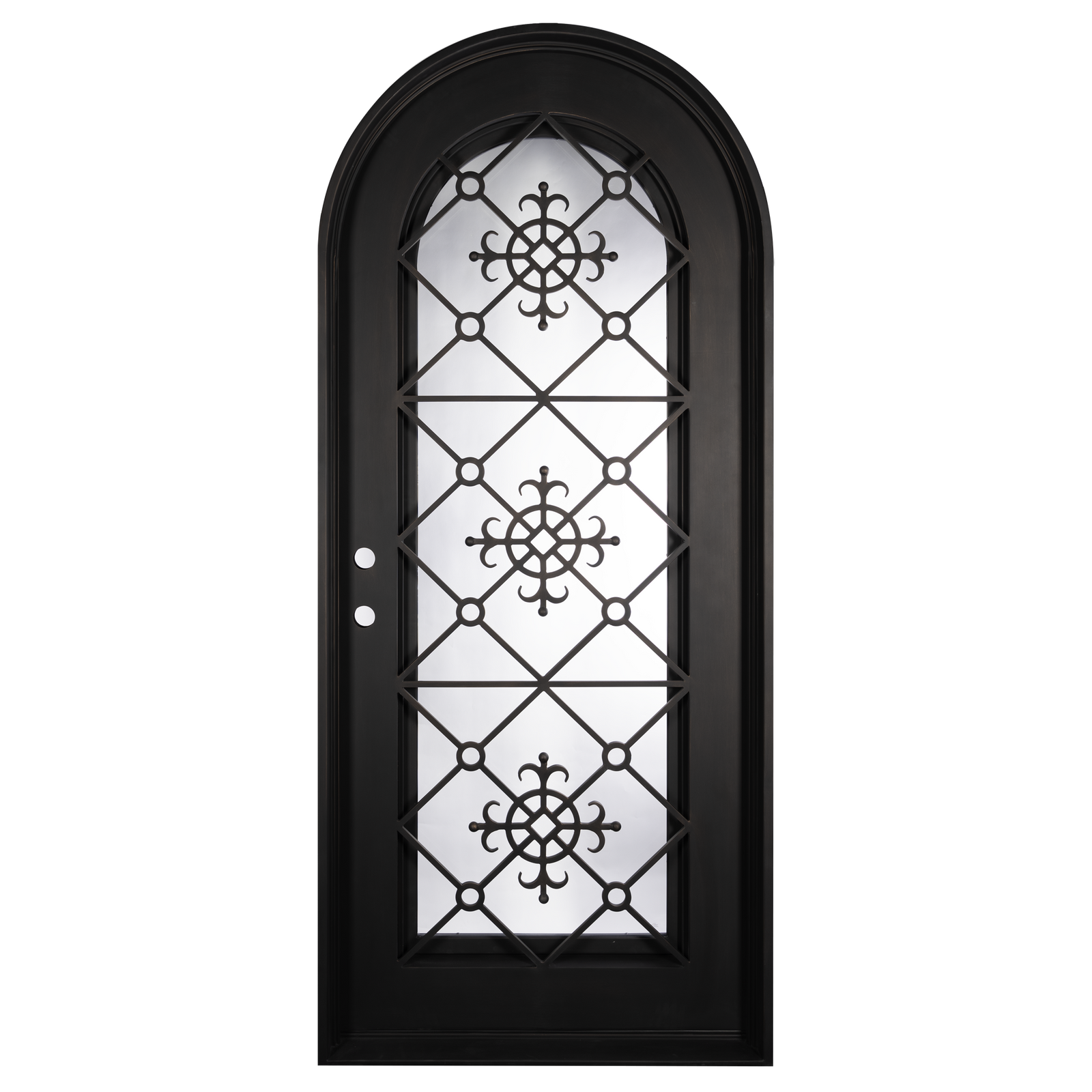 San Francisco thermally broken exterior full arch door with hand forged design in matte black.