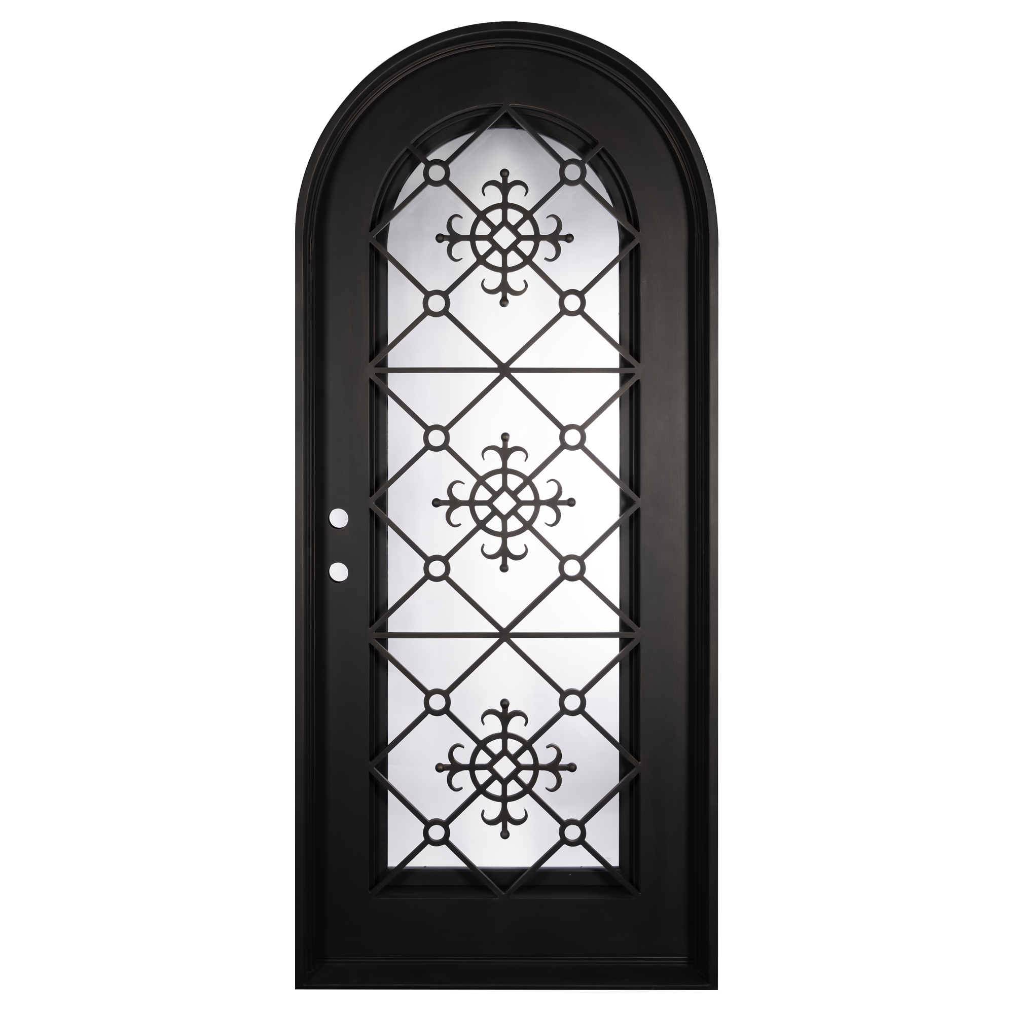 San Francisco thermally broken exterior full arch door with hand forged design in matte black.