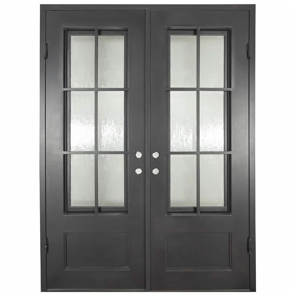 Parker black iron double patio door with dual-pane glass and flat top.
