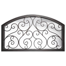 Load image into Gallery viewer, Large slightly arched transom window behind an intricate iron pattern. Window is thermally broken to protect from extreme weather.