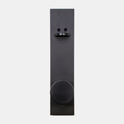PINKYS lock with round and deadbolt on escutcheon in black finish.