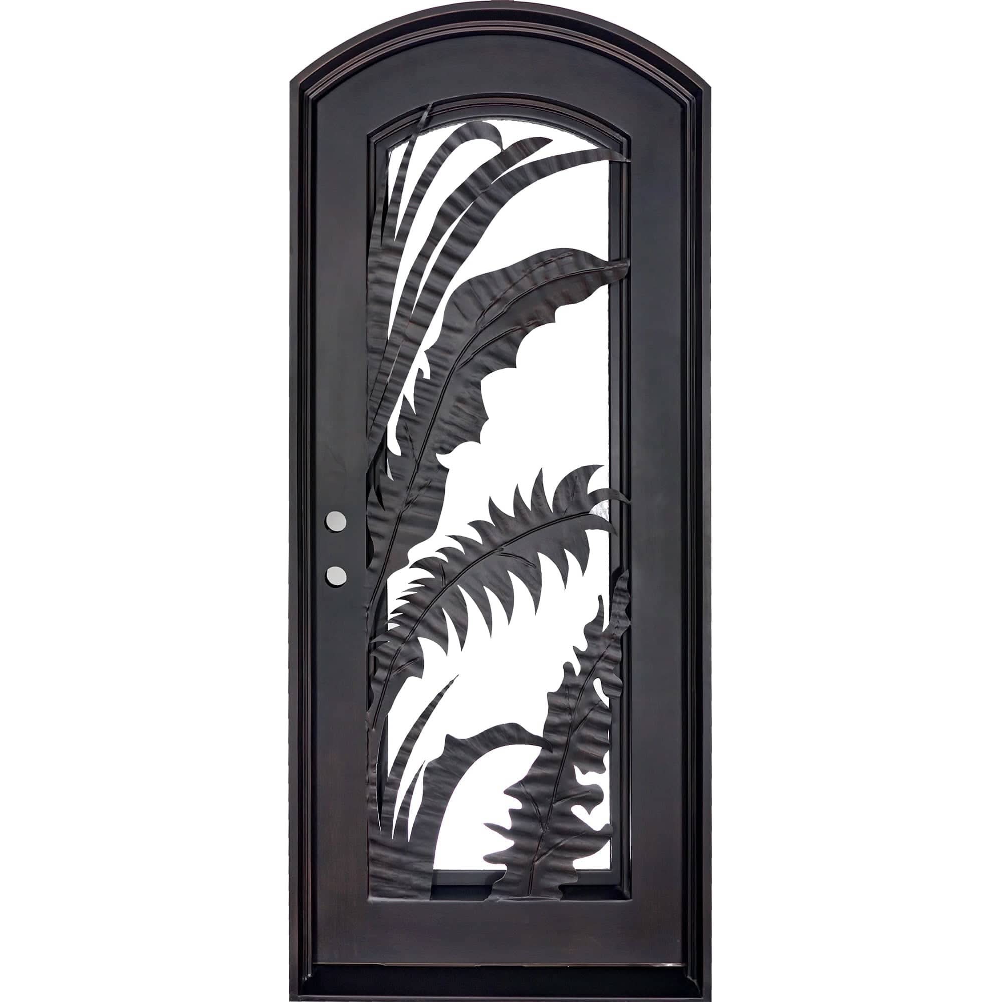 Palm black finished subtle arch top door with thermal barrier.