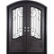 Double entryway doors made with a thick iron frame. Doors feature 3/4 glass panels behind intricate iron designs and are thermally broken to protect from extreme weather.