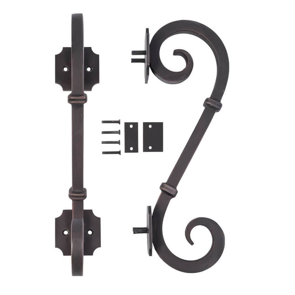 Edition black iron pull handle with hand forged detail.