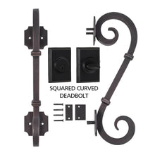 Load image into Gallery viewer, PINKYS Edition iron door pull handle with squared curved deadbolt lockset