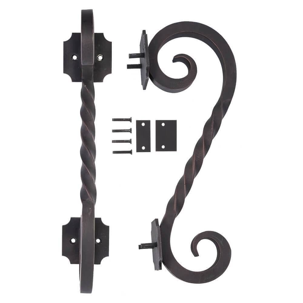 Juno bold black iron door pull handle with hand made ironwork.