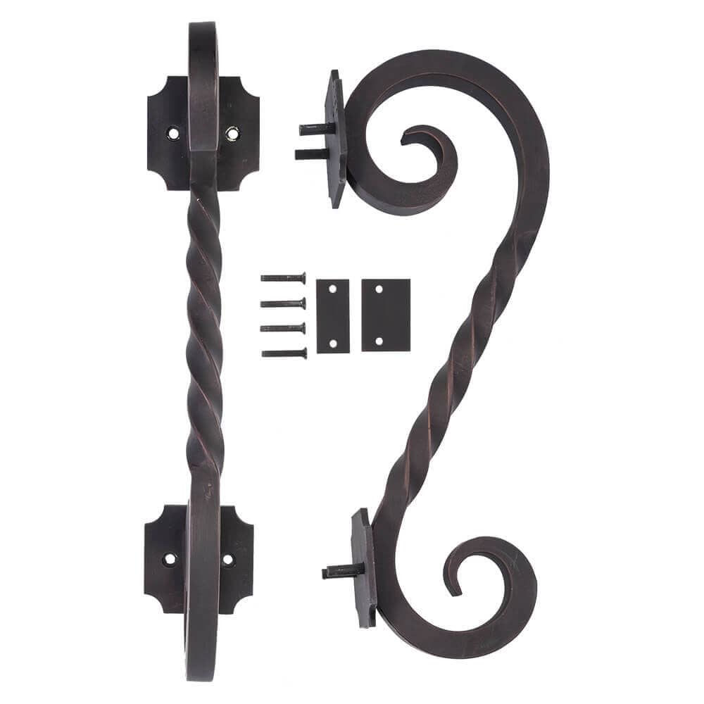 Juno black iron pull handle with rich forged detail.
