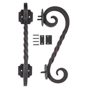 Juno black iron pull handle with rich forged detail.